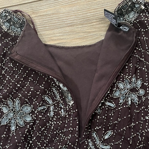 Pisarro Nights Brown and Silver Beaded Sheer Long Sleeve Gown 10 - Picture 12 of 13